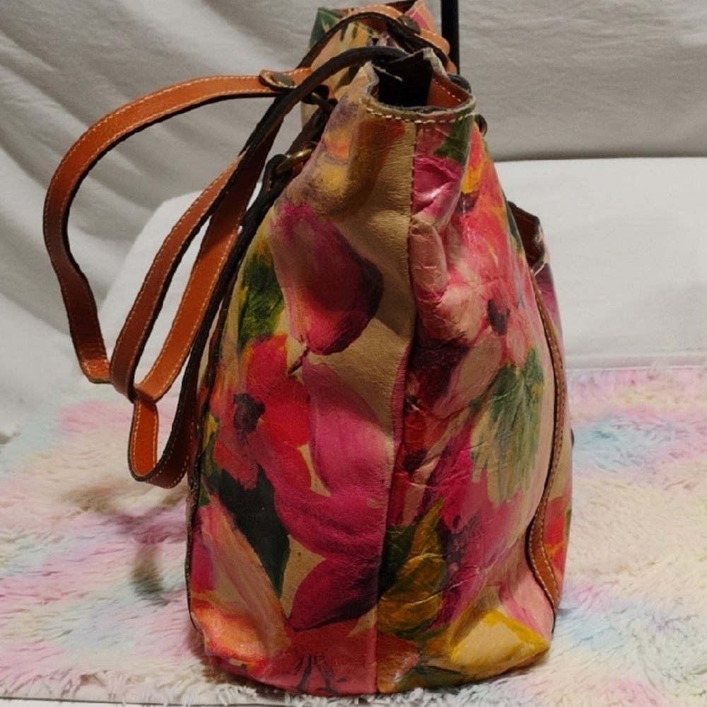 SALE! Patricia Nash Benvenuto Smooth Floral Leather Tote Hardly Used - Picture 7 of 16